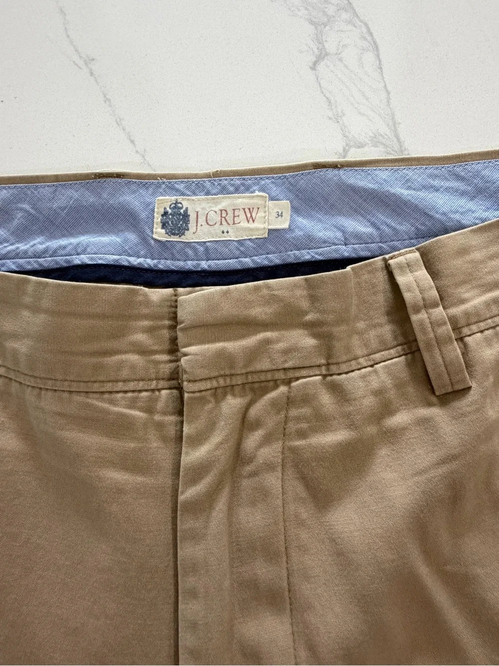 J. Crew Men's Classic Flat Front Chino Shorts Khaki Tan 100% Cotton Size 34